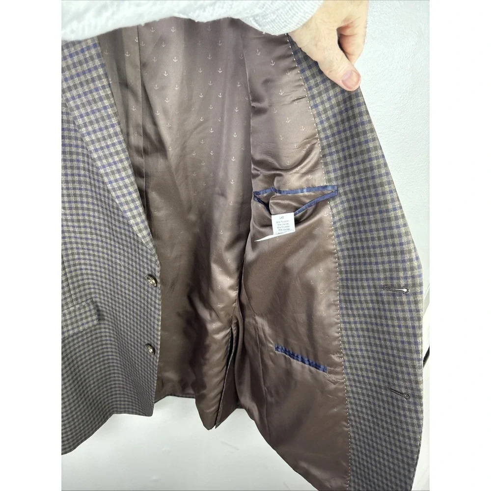 Tommy Hilfiger Men's 42L Sport Coat Blazer Brown Glen Plaid‎ Lined Check